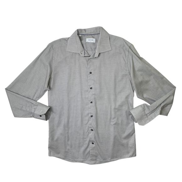 Eton Other - Eton Shirt Mens 17 Black White SLIM Pinstripe Button Up Long Sleeve Work Travel